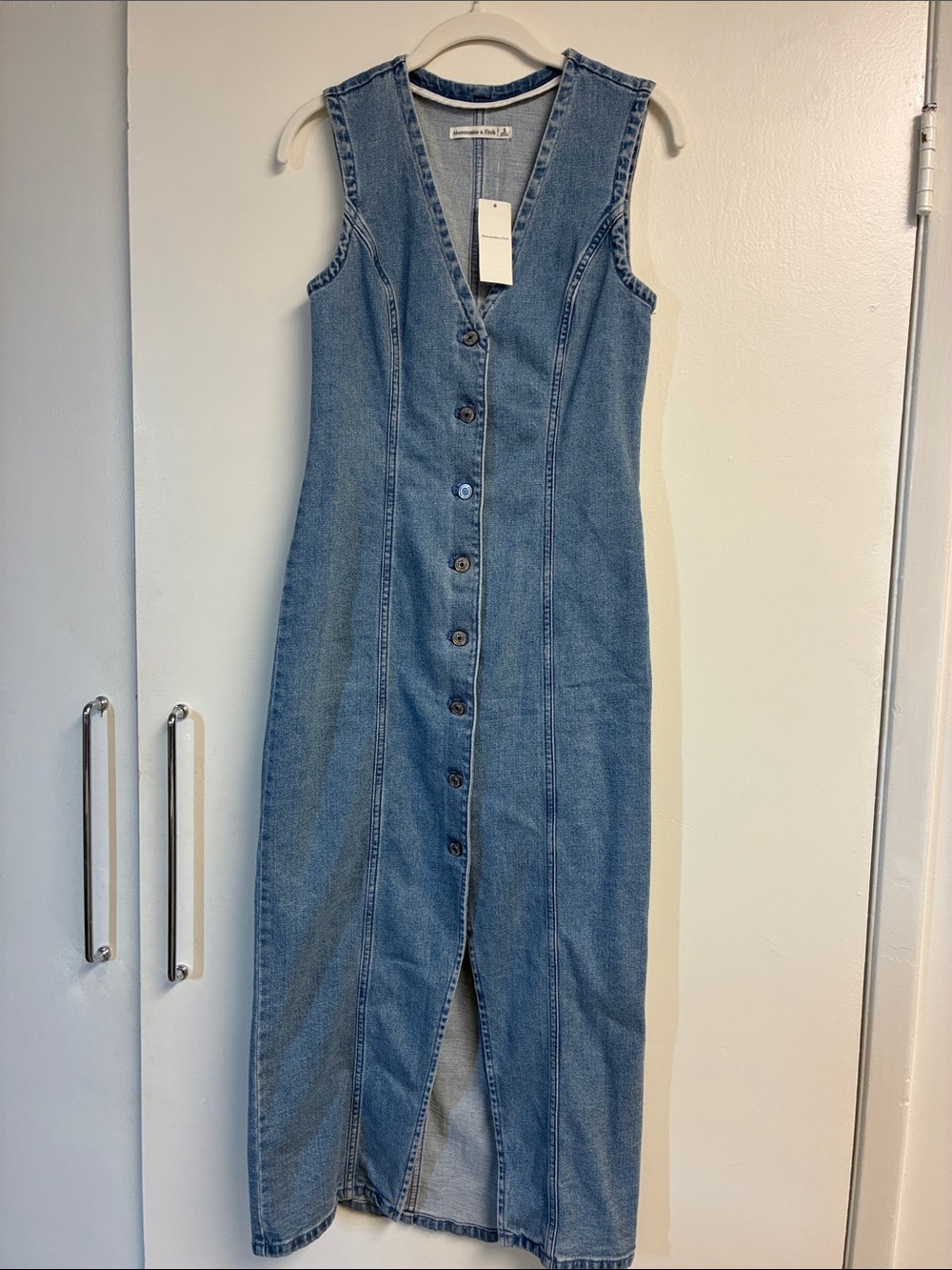 Abercrombie & Fitch Light Blue Denim Button-Front Midi Dress
